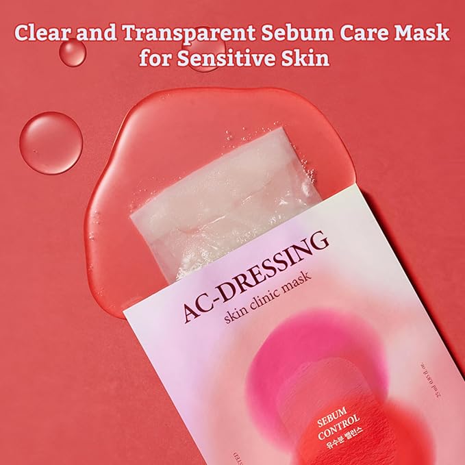 LEADERS AC-Dressing Skin Clinic Mask ??Soothing and Calming Sheet Mask for Sensitive, Acne-Prone Skin ??Helps Reduce Redness & Irritation, Hydrates, and Balances Skin, Sebum Care Mask ??10 Sheets