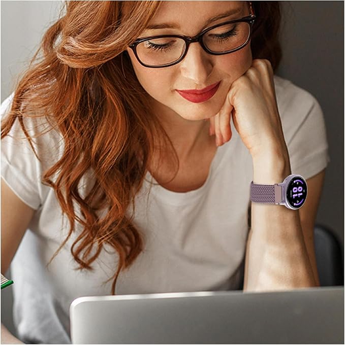 FINTIE Magnetic Braided Band Compatible with Garmin Vivoactive 5/6/Vivoactive 3, Garmin Venu/Venu Sq/Sq 2/Forerunner 55/165/645/245 Music, 20mm Stretchy Nylon Elastic Sport Strap (Smoke Violet)