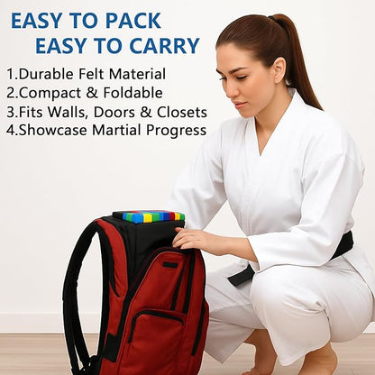 Karate Belt Display Rack 12 Belts Holder, High-Density Felt Fabric Taekwondo Belt Display with Reinforced Elastic LoopsTaekwondo, Martial Arts Belt Display Wall Mount Felt Foldable