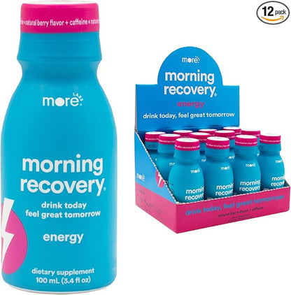 Morning Recovery, Electrolyte with Energy, Milk Thistle Drink Proprietary Formulation to Hydrate While Drinking, Highly Soluble Liquid DHM, Non GMO, Vegan, Gluten-Free, Berry, Pack of 12