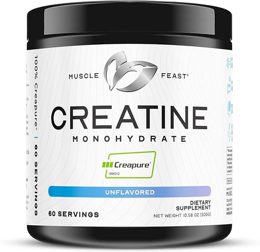 Muscle Feast Creapure Creatine Monohydrate Powder, Vegan Keto Friendly Gluten-Free, Mass Gainer, Muscle Recovery Supplement and Trusted Creatine for Muscle Growth, Creatine Powder, Unflavored, 300g