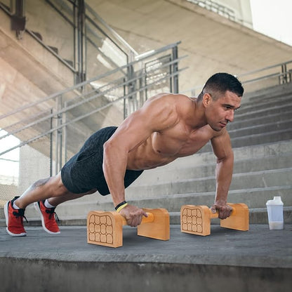 TOPZEA 2 Pcs Wooden Parallettes Push Up Bars, Solid Beech Wood Calisthenics Equipment Non-Slip Push Up Handle Stand for Handstand & Strength Training, Calisthenics, Home Gym & Floor Workouts