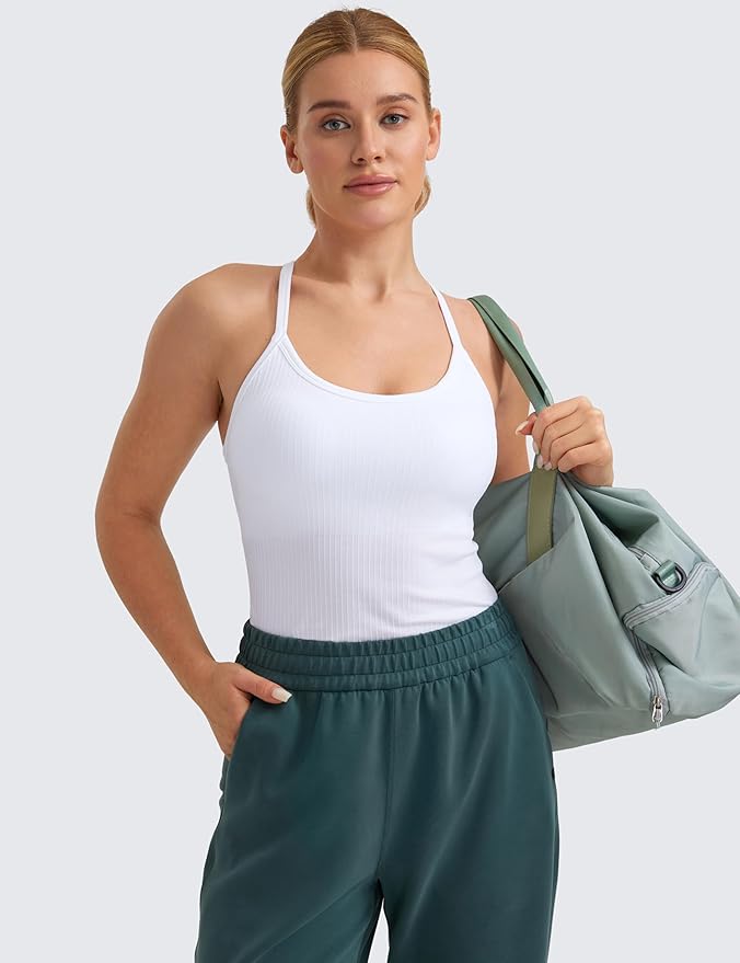 CRZ YOGA Seamless Workout Tank Tops for Women Racerback Athletic Camisole Sports Shirts with Built in Bra