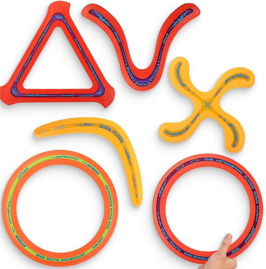 6 PCS Flying Ring Combo Pack Sports Plastic Pro Discs, Rings and Boomerangs - Lightweight Sports Outdoor Games Toys for Kids and Adults