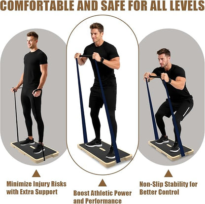 2-in-1 Wood Fitness Board, Resistance Band Workout Footplate and Professional Wooden Balance Board, Exercise Platform with Non-Slip Surface for Stretching, Strength, Flexibility and Balance for Total Body Home Gym