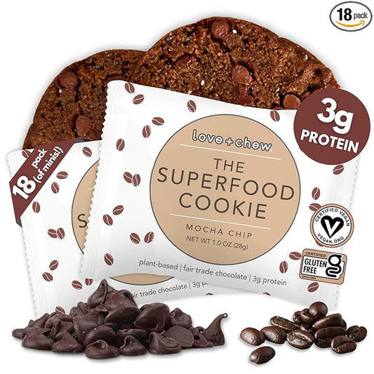 Love + Chew, Mocha Chip Minis - 18 Count - Tasty Gluten Free Cookies - Vegan - Healthy, Paleo, Non