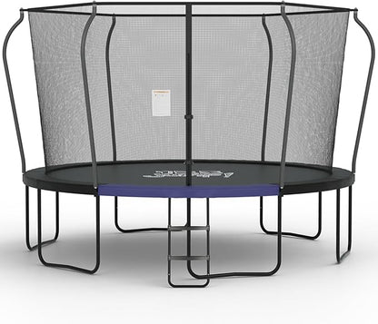 123JUMP by Skywalker Trampolines 10FT 12FT 14FT Outdoor Trampoline with Enclosure and Ladder, Round Recreational Trampoline for Kids with ASTM Approval, Spring Pad Cover, Heavy Duty Jump Mat