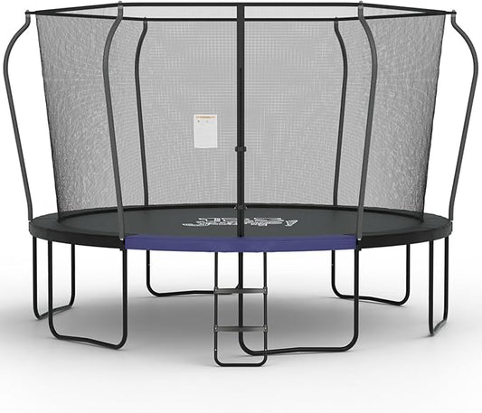 123JUMP by Skywalker Trampolines 10FT 12FT 14FT Outdoor Trampoline with Enclosure and Ladder, Round Recreational Trampoline for Kids with ASTM Approval, Spring Pad Cover, Heavy Duty Jump Mat