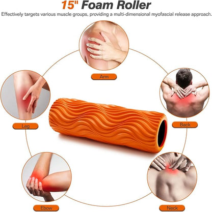 Foam Roller,High Density 15" Foam Roller, Wave Textured Massage Back Roller for Deep Muscle Massage Pilates Yoga,Fitness Exercise Roller for Whole Body Release(Orange)