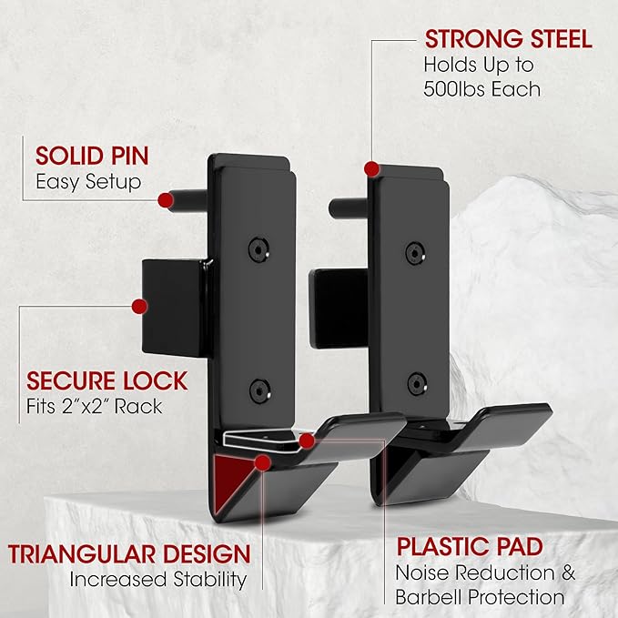 Yes4All Power Rack J-Hooks & Attachments ??Heavy Duty Barbell Holders Compatible with 2x2 & 3x3 Power Racks for Home Gym
