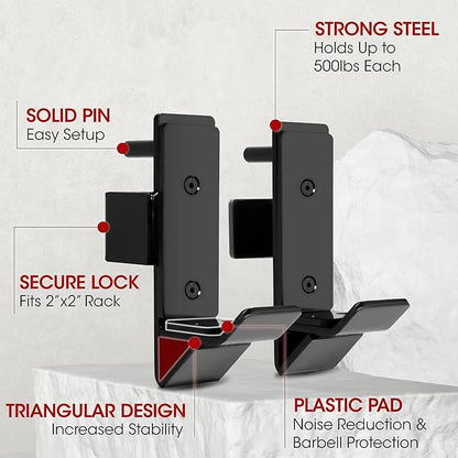 Yes4All Power Rack J-Hooks & Attachments ??Heavy Duty Barbell Holders Compatible with 2x2 & 3x3 Power Racks for Home Gym