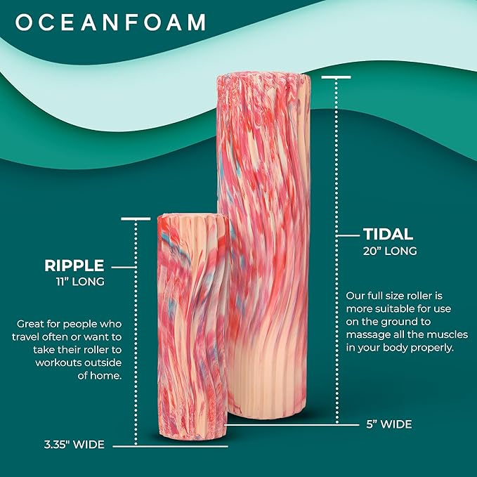Oceanfoam Tidal Roller - Cotton Candy - Muscle Massage Foam Roller for Back Pain & Stretching - Firm and Ergonomic Wide Wave Textured - Yoga, Athletics, & Wellness - Full Size, 20" x 5"