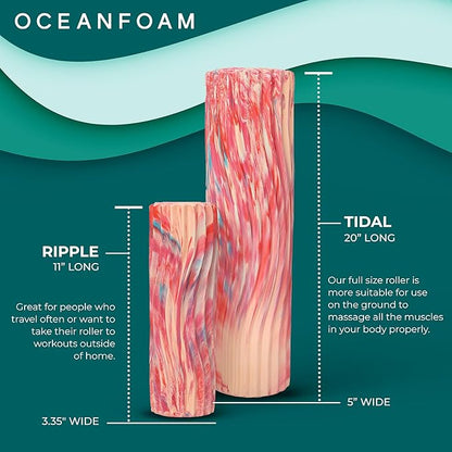 Oceanfoam Tidal Roller - Cotton Candy - Muscle Massage Foam Roller for Back Pain & Stretching - Firm and Ergonomic Wide Wave Textured - Yoga, Athletics, & Wellness - Full Size, 20" x 5"