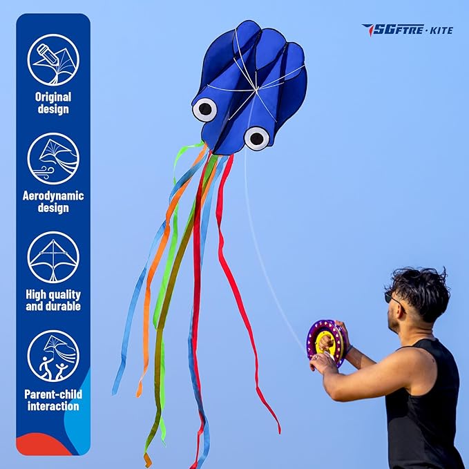 3 Piece Set Butterfly Delta and Octopus Kites for Boys and Girls, Beach Kites for Family Outdoor Games & Activities (Gradient Grassland Green+Octopus Blue+Pink Dreamy Butterfly, 3)