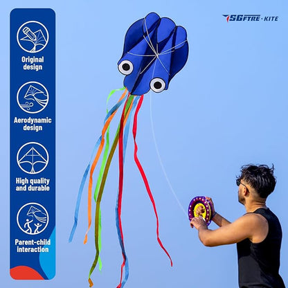 3 Piece Set Butterfly Delta and Octopus Kites for Boys and Girls, Beach Kites for Family Outdoor Games & Activities (Gradient Grassland Green+Octopus Blue+Pink Dreamy Butterfly, 3)