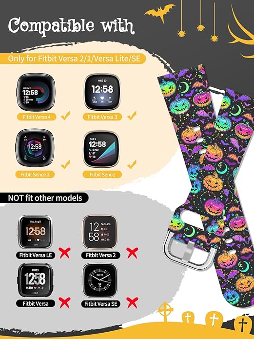 Watbro Halloween Holiday Band Compatible with Fitbit Versa 3 / Sense/Fitbit Versa 4 / Sense 2 Bands for Women Men,Soft Silicone Cute Sport Pumpkin Strap