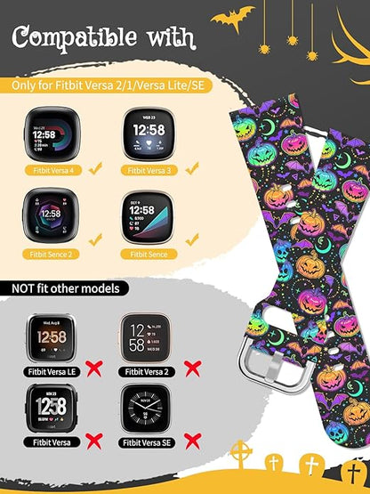 Watbro Halloween Holiday Band Compatible with Fitbit Versa 3 / Sense/Fitbit Versa 4 / Sense 2 Bands for Women Men,Soft Silicone Cute Sport Pumpkin Strap