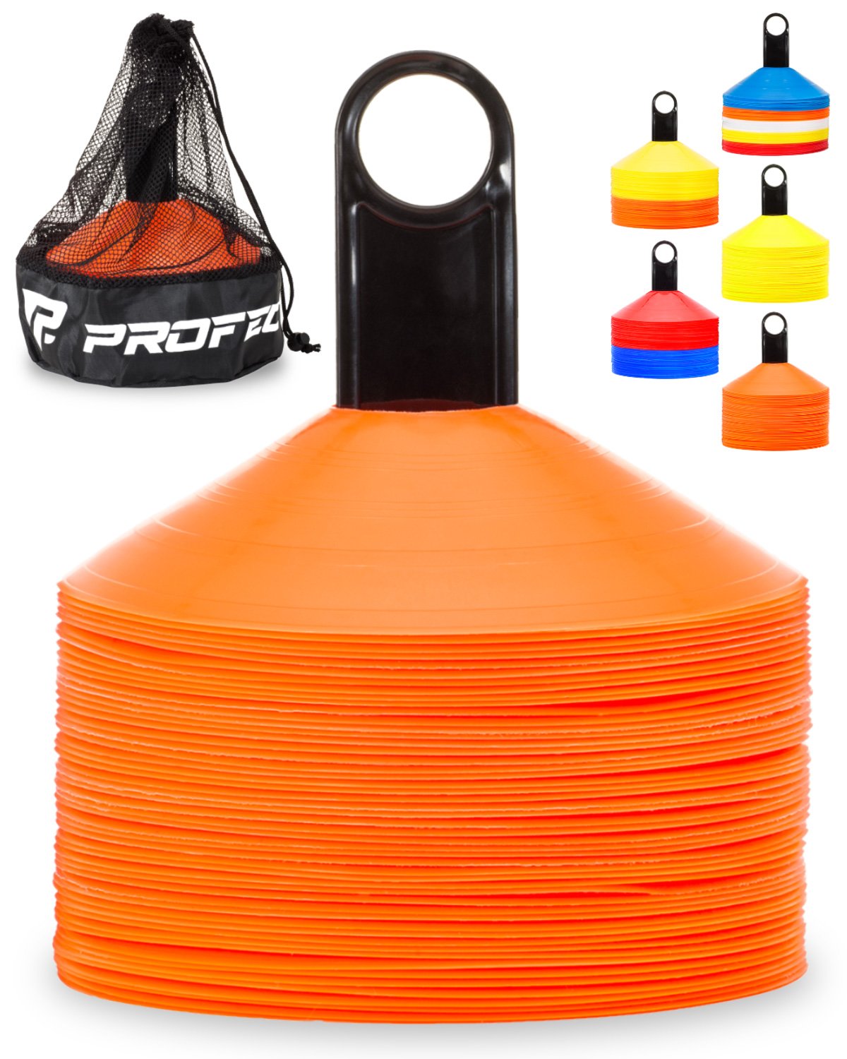 Pro Disc Cones (Set of 50) - Agility Soccer Cones with Carry Bag and Holder for Sports Training