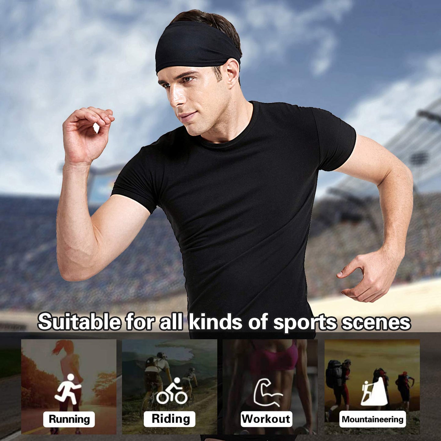 Acozycoo Mens Running Headband,5Pack,Mens Sweatband Sports Headband for
