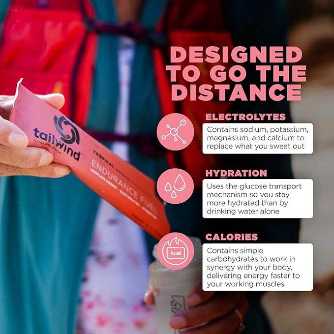 Tailwind Nutrition Endurance Fuel, Carbohydrate & Electrolyte Sports Drink Mix Powder, Gluten-Free, Vegan, Tropical Buzz, 30 Servings (Caffeinated)