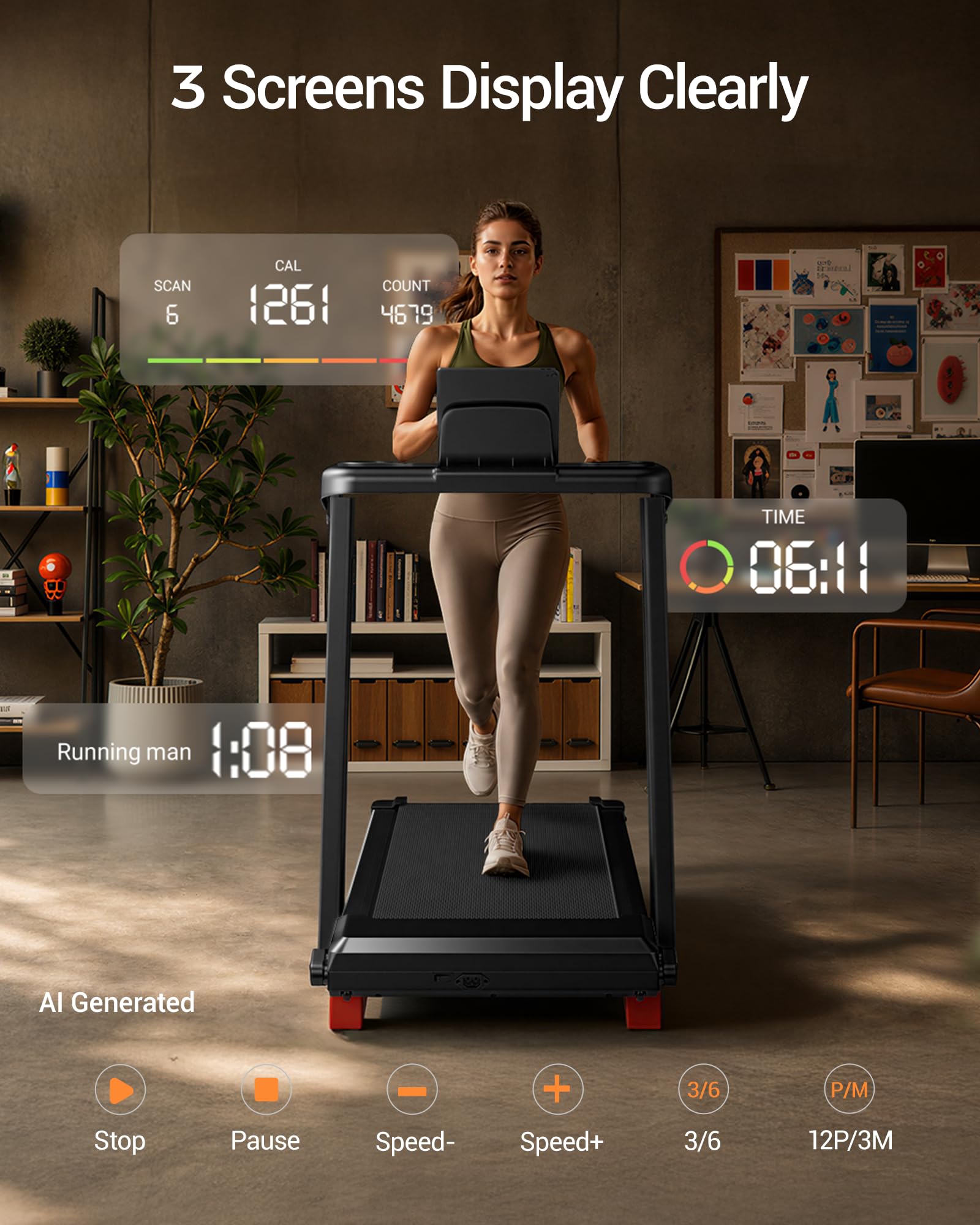 16% Incline Treadmills for Home, Foldable Treadmill with Incline