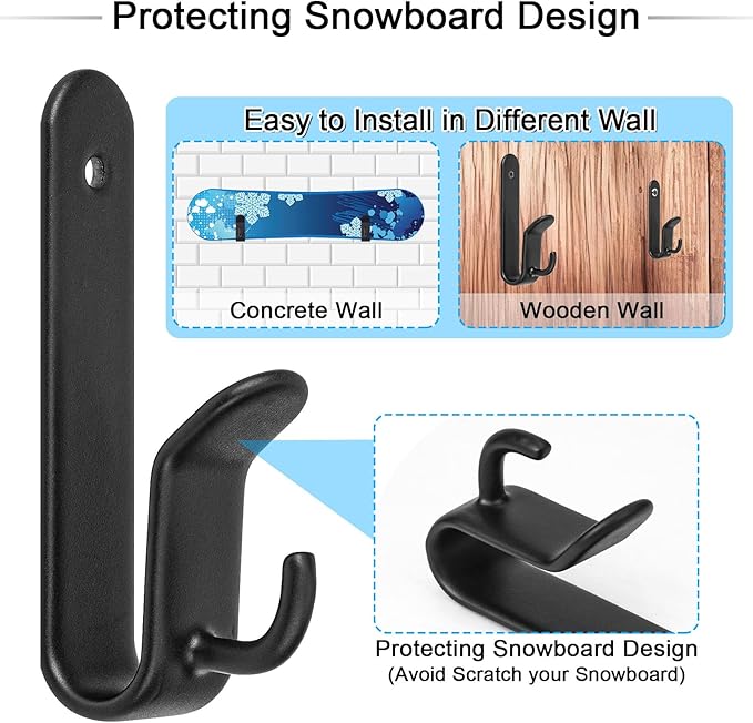 Snowboard Wall Mount Clips, Horizontal Skateboard Wall Mount，Snowboard Display Stand for Room, Garage