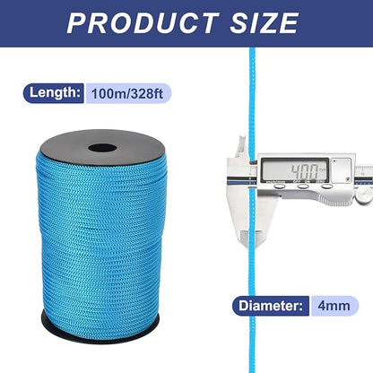 MECCANIXITY 5/32 Inch Polypropylene Rope Braided Ropes, 328ft Camping Rope Hollow Utility Cord for Clothesline, Hiking, Outdoor, Lake Blue