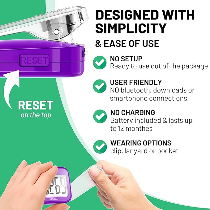 3D Pedometer for Walking, Simple Step Counter with Large Digital Display, Step Tracker with Removable Clip Lanyard, Accurately Track Steps for Men Women Kids Adults Seniors