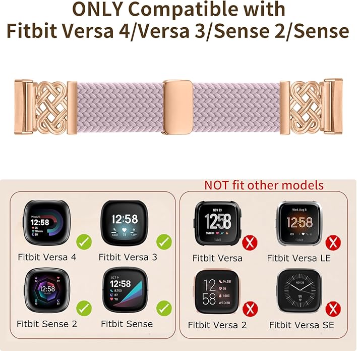 Braided Band Compatible with Fitbit Versa 4 Bands for Woman/Versa 3/Sense 1/Sense 2 Band, Magnetic Clasp Fabric Nylon with Designer Interlock Buckle Straps for Fitbit Versa4/3/Sense1/2
