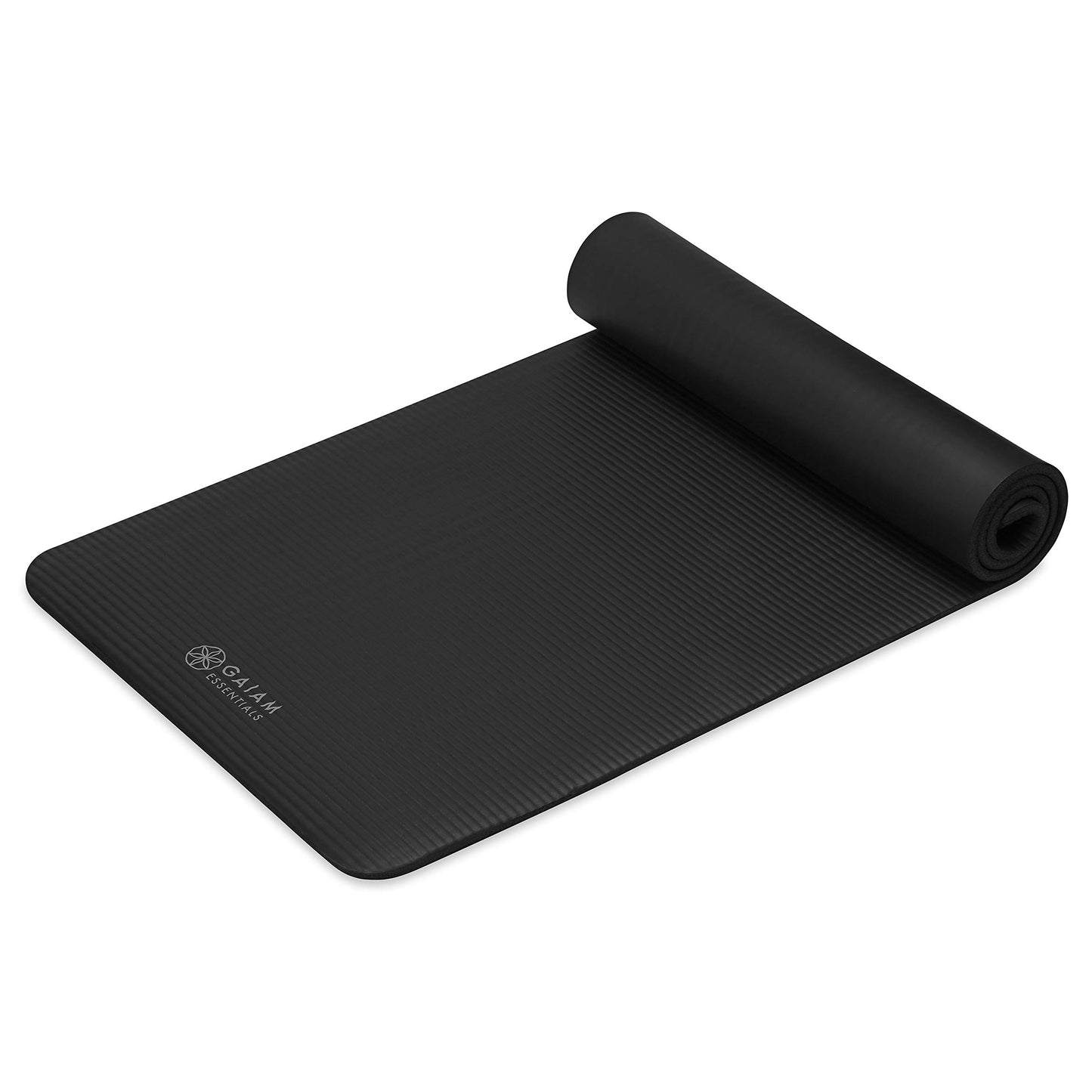 Gaiam Essentials Thick Yoga Mat with Easy-Cinch Strap (Black, 10mm)