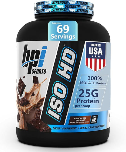 BPI Sports ISO HD Isolate Protein Powder ??100% Whey Isolate, Protein Powder for Muscle Gain - Chocolate Brownie, 5.4 Pounds - 69 Servings