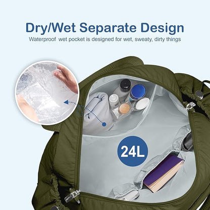 TOPDesign Travel Duffel Bag for Women, Puffer Gym Bag Sports Tote with Wet Pocket, Carry On Weekender with Luggage Sleeve (Dark Green)