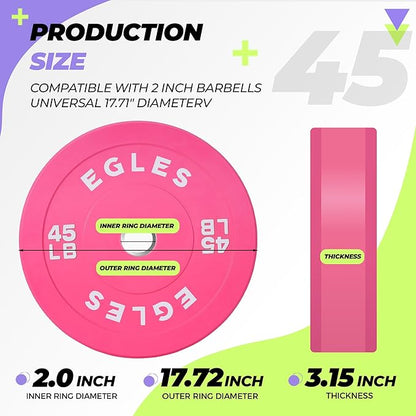 EGLES Vibrant Colorful Olympic Weight Plates, Rubber Barbell Plates, 2-inch Standard Virgin Rubber Bumper Plate 10 15 25 35 45LB for Home Gym Weightlifting, Strength Training, Fit Workouts