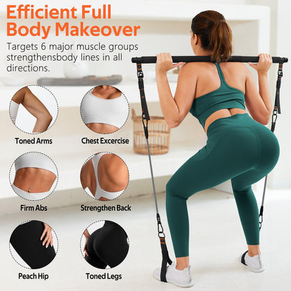 WALITO Pilates Bar Kit with Resistance Bands 3-Section Yoga Exercise Bar