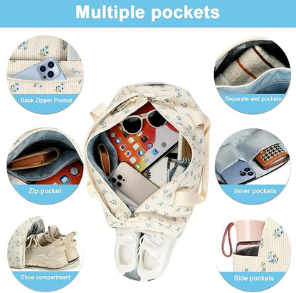 Duffle Bag for Gym Sports Women Girls Workout Travel Bag Weekender with Shoe Compartment and Wet Pocket