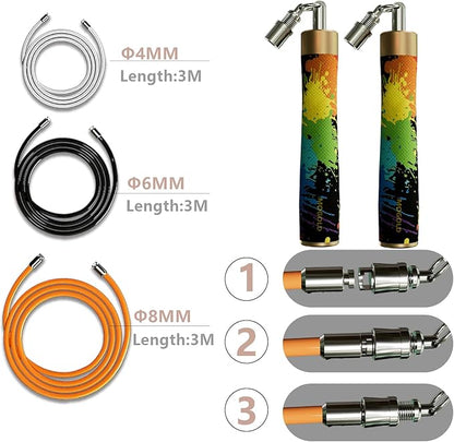 Weighted Jump Rope for Men Women -Interchangeable 1/5lb 1/4lb 1/2lb Heavy jump ropes - 360 Degree Spin - Length Adjustable,Ergonomics Leather Grip Skipping Rope for Fitness Weight Loss & More