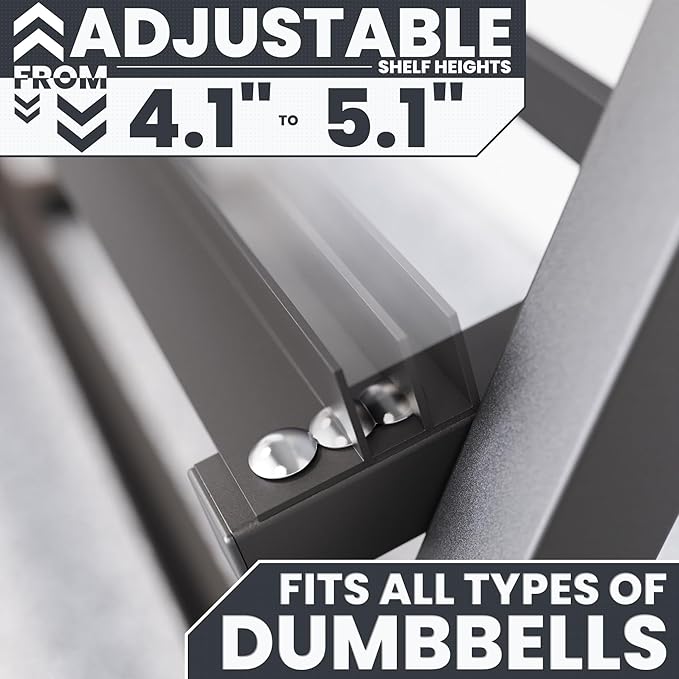 Synergee Dumbbell Rack for Home Gym – 3 Tier Adjustable Weight Rack for Dumbbells – Space-Saving Storage Shelf – Available in 38" or 46" – Heavy Duty Steel Frame – Easy Assembly