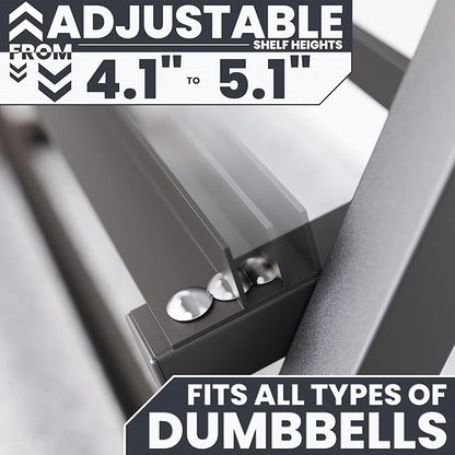 Synergee Dumbbell Rack for Home Gym – 3 Tier Adjustable Weight Rack for Dumbbells – Space-Saving Storage Shelf – Available in 38" or 46" – Heavy Duty Steel Frame – Easy Assembly