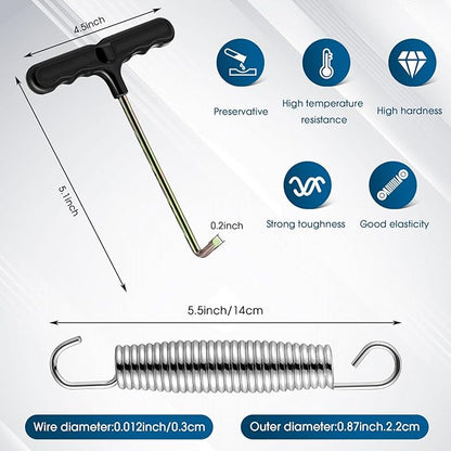 Tudomro Trampoline Springs 5.5 Inch Bulk Heavy Duty Stainless Steel Replacement Trampoline Springs with T-Hook Weather Resistant Metal Pulling Tool Accessories