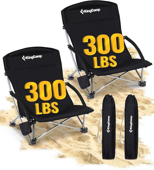 KingCamp Low Beach Chairs, Portable Folding Chair for Adults Extra Wide Ergonomic High Back Seat