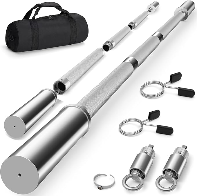 DASKING 4ft/4.9ft Barbell, 2-Inch Olympic Detachable Bar, Portable Strength Training Bar for Weightlifting, Squat, Bench Press, Home Gym, 450LBS, Includes Silent Collars