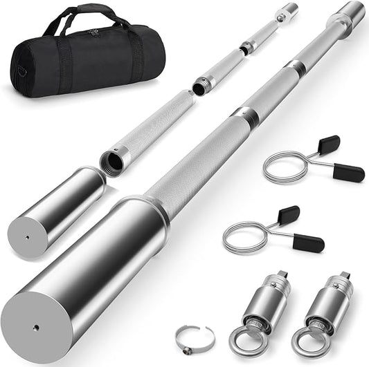 DASKING 4ft/4.9ft Barbell, 2-Inch Olympic Detachable Bar, Portable Strength Training Bar for Weightlifting, Squat, Bench Press, Home Gym, 450LBS, Includes Silent Collars