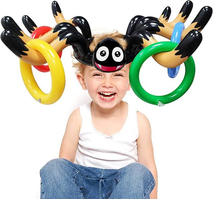 10 PCS Giant Halloween Ring Toss Games Inflatable Spider for Kids Adult Indoor Outdoor Carnival Family Party Games Spider Toys Halloween School Party Favors (2 Giant Spiders, 8 Rings)