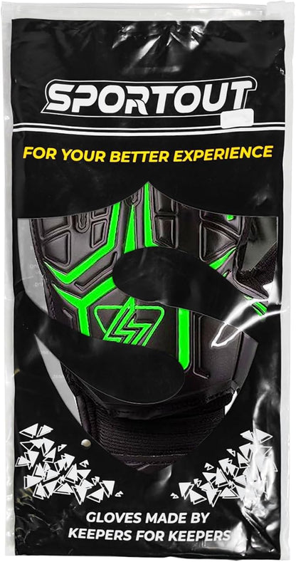 Sportout Goalie Gloves, Goalkeeper Gloves with Finger Protection, Breathable Soccer Goalie Gloves, 4mm Latex, for Kids Youth and Adult