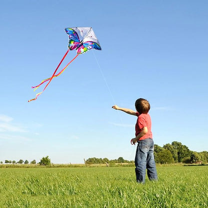 Simxkai Butterfly Kite for Kids & Adults, Easy to Fly Blue Big Kite for Beginners, Line Handle Included (1Pack 2Pack)