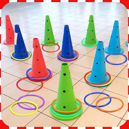 Civaner 72 Pcs Ring Toss Rings Game Plastic Carnival Ring Toss for Speed Agility Practice, Fun Target Toys Carnival Halloween Party Favors Throw Bottle Sports Yard Family Game