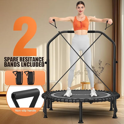 ANCHEER 40"/48" Foldable Rebounder Trampoline for Adults/Kids with Resistance Bands and Bungees, Indoor & Outdoor Mini Trampoline with Bar and Safety Padding - Max Load 450lbs/550lbs