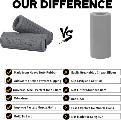 Hikeen Thick Bar Dumbbell Grips,Non Slip Hard Rubber Barbell Grips,Grips for Weight Lifting, Muscle Building-1.77", 2", 2.25" & 2.75" Outer Diameter