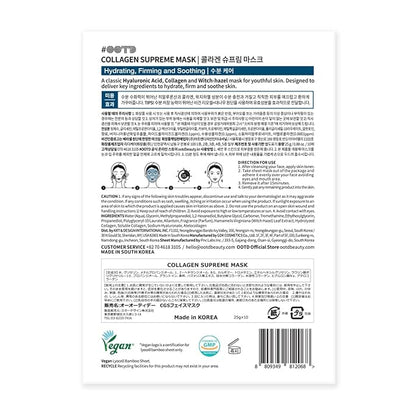 #OOTD Collagen Hydrating Sheet Masks for Face Korean Anti Aging Mask Sheet for Dry Skin & Sensitive Skin, EVE Vegan, Not Tested on Animals, No Parabens, No Sulfates, Hyaluronic Acid, Witch Hazel 10EA