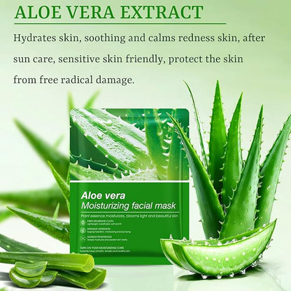 Aloe Vera Face Masks Skincare Soothing Face Mask Hydrating Face Masks Aloe Face Mask for Sensitive Skin, Acne, After Sun Care, Moisturizing Face Sheet Mask, Calming, Refreshing,10 Pack